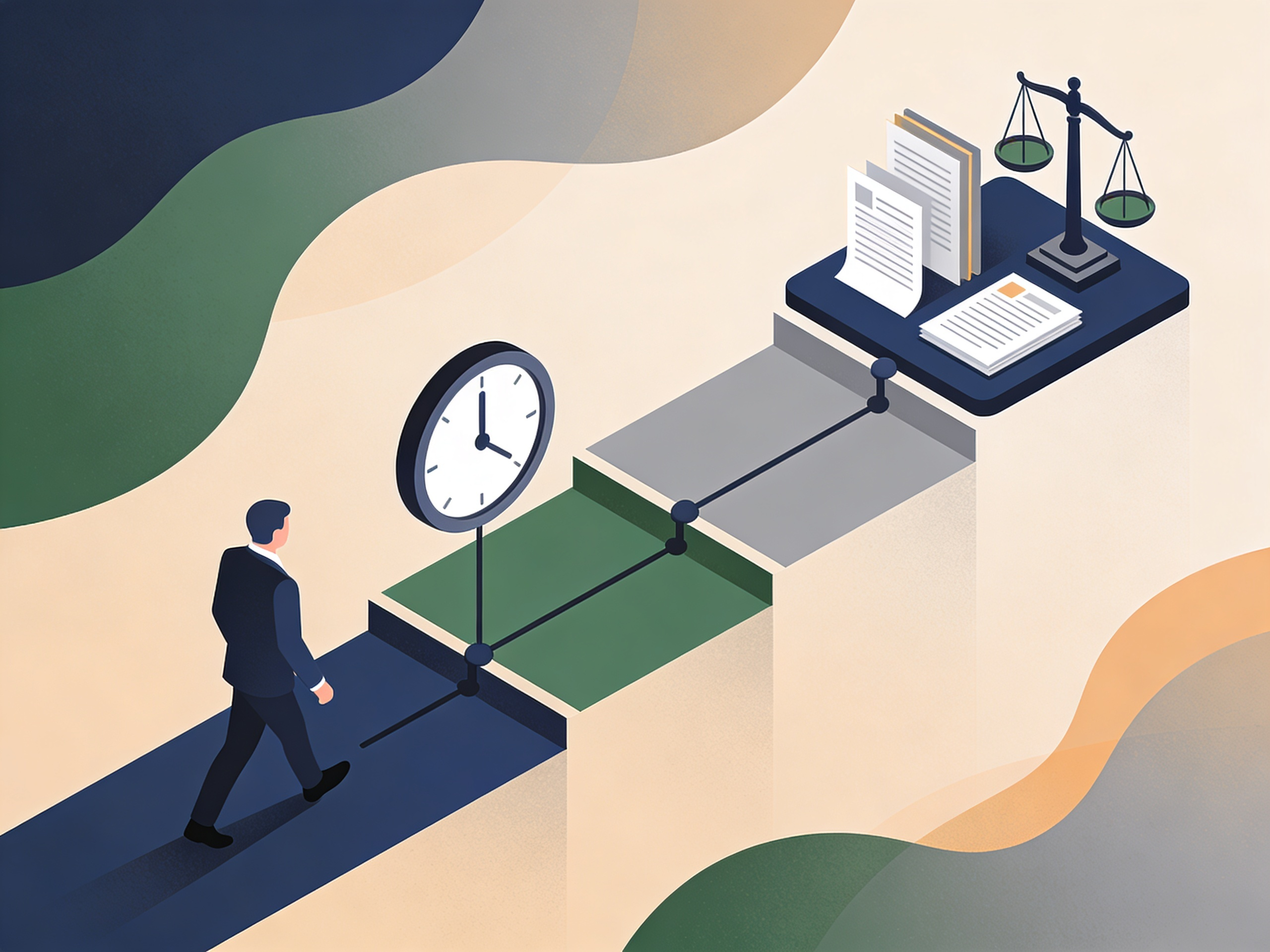61dc998c-0d0a-4023-aa8d-71bf2bba1ebb Kündigungsschutzklage Frist 3 Wochen Illustration mit Uhr und Gerichtsweg