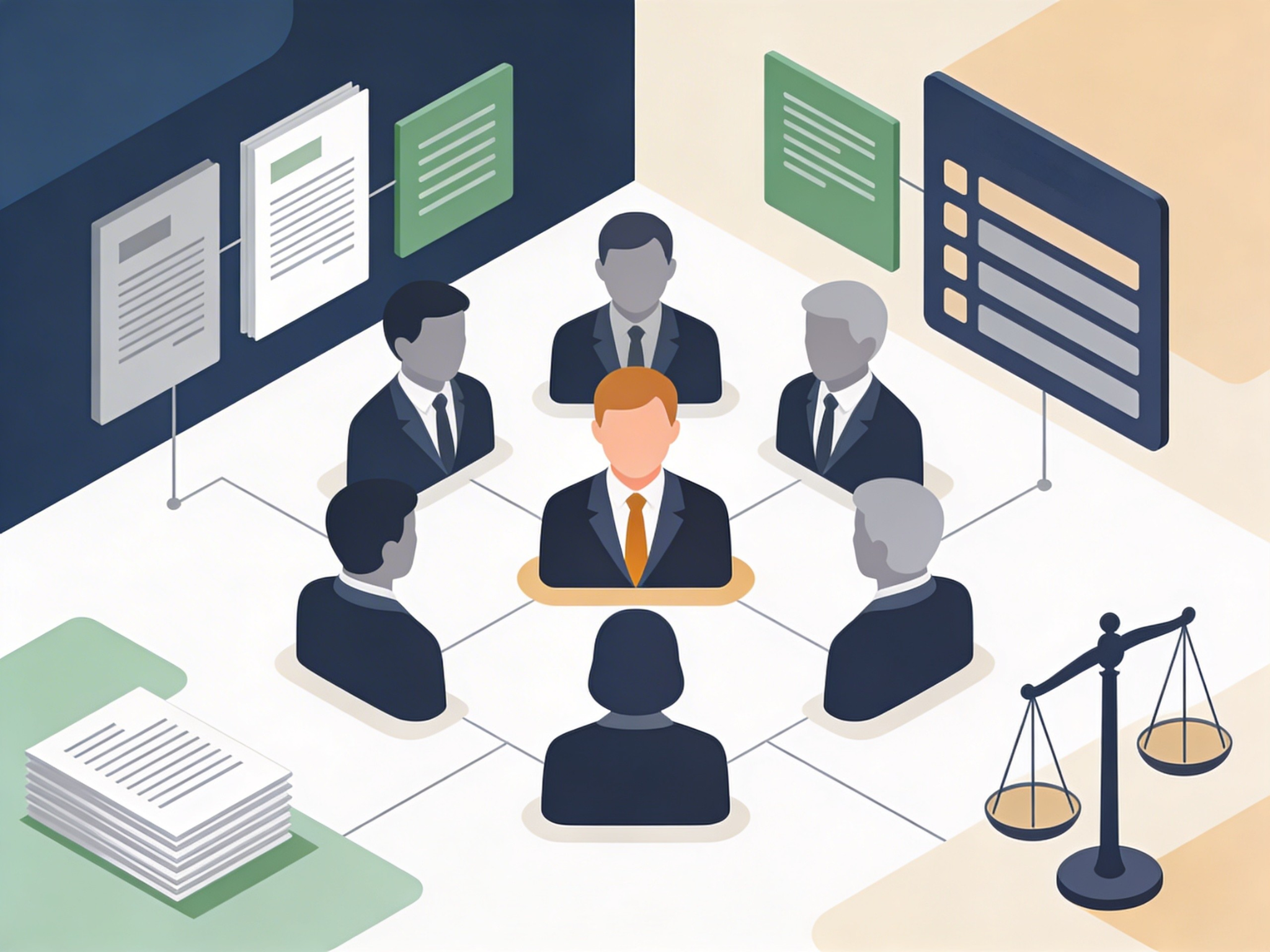 Anwalt für Kündigungsschutzklage im Kleinbetrieb Beratung im Arbeitsrecht mit Illustration von Juristen und Justizwaage